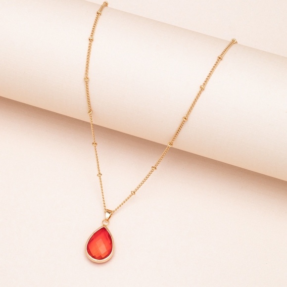 ๐ Goldtone Teardrop Faceted Birthstone Pendant Necklace - Picture 8 of 12